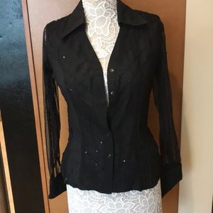 Black sheer button down top